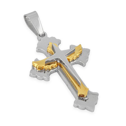 Two Tone Gold Three Layer Wing Cross Stainless Steel (25x41mm)