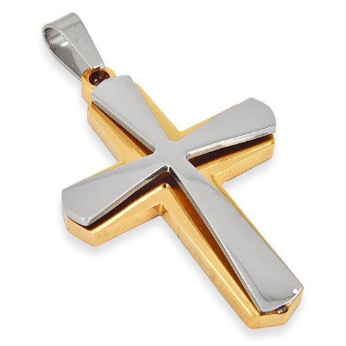 Two Tone Gold Cross Pendant Stainless Steel (34x48mm)