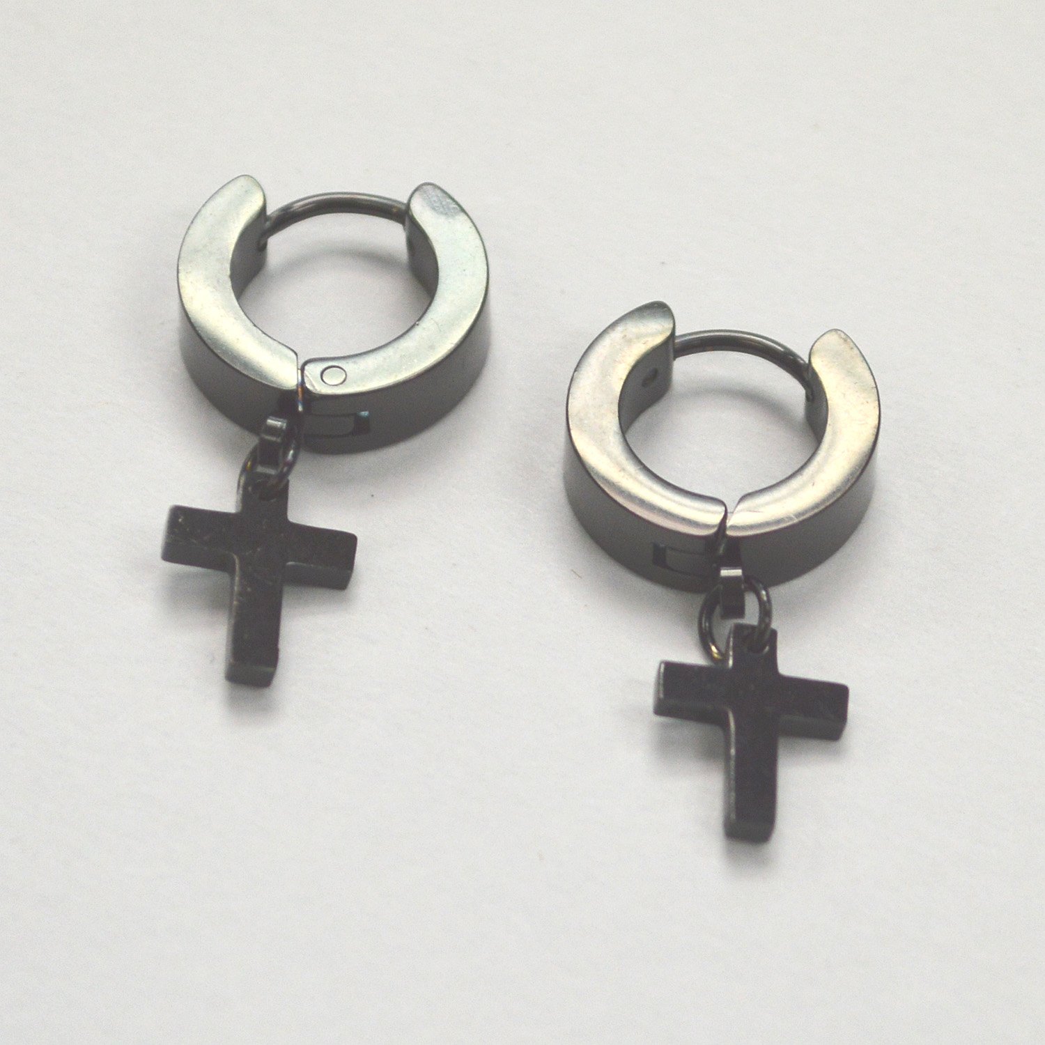 Cross Black Plated Dangling  Earrings 83-752B-1
