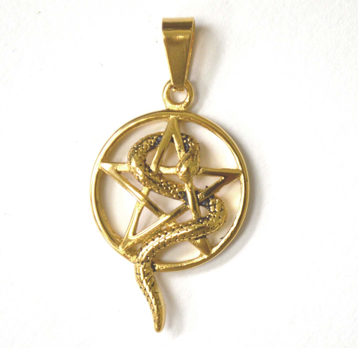 Pentagram Snake Gold Plated Pendant 86-2458G