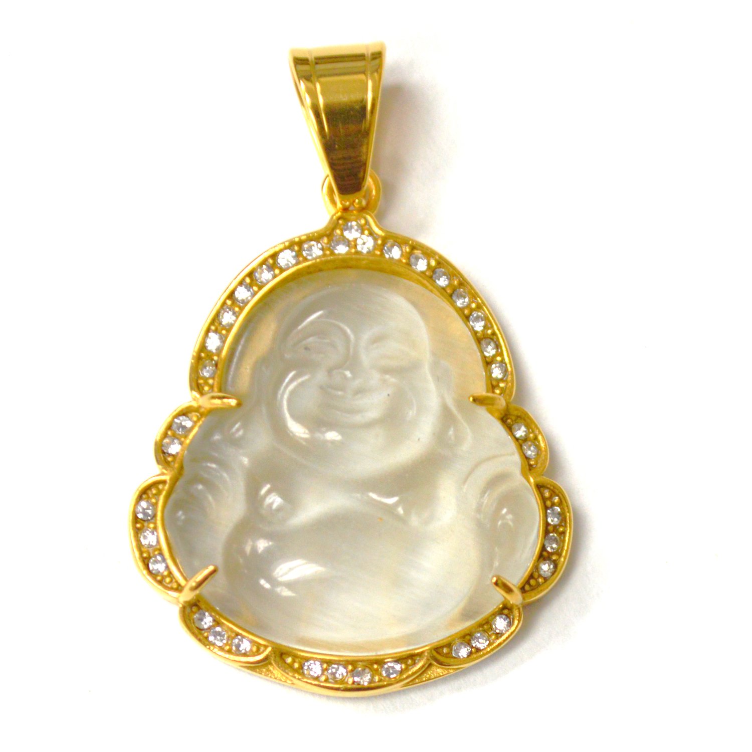 Buddha Gold IP Plated Pendant 86-2892G-White