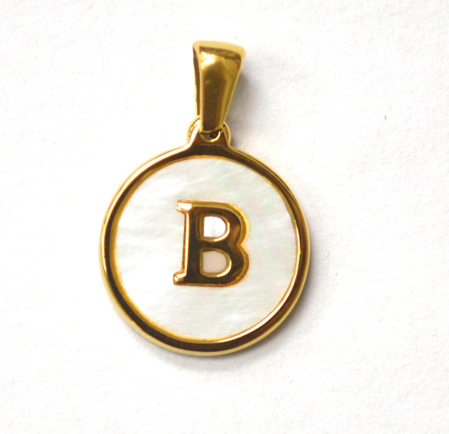 B Initial Gold IP Plated in Mother of Pearl Pendant 86-2479-B