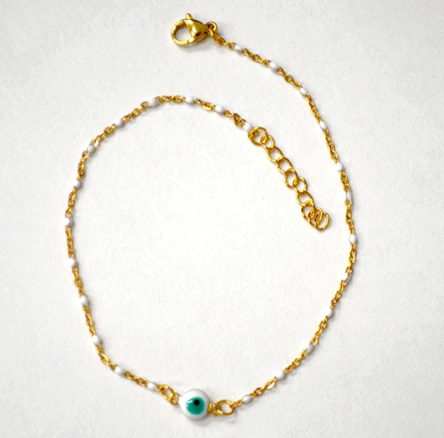 Beaded Eye Gold IP Plated Anklet 82-223G White (5/pkg)