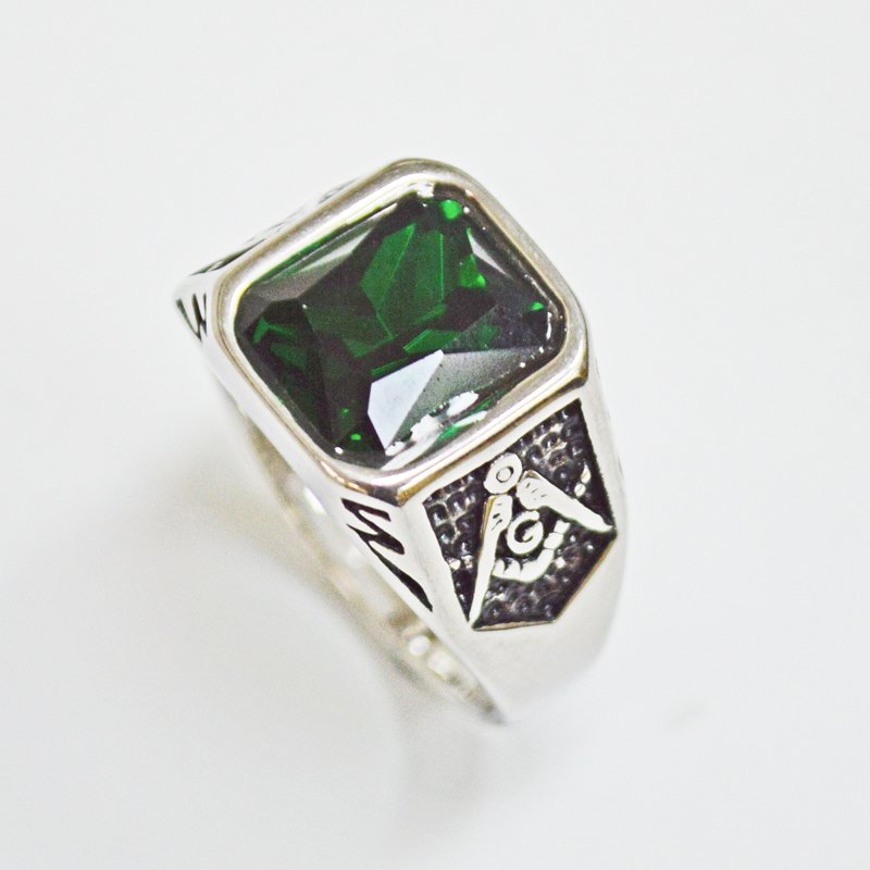 GREEN STONE MASONIC RING  81-1236S-Grn