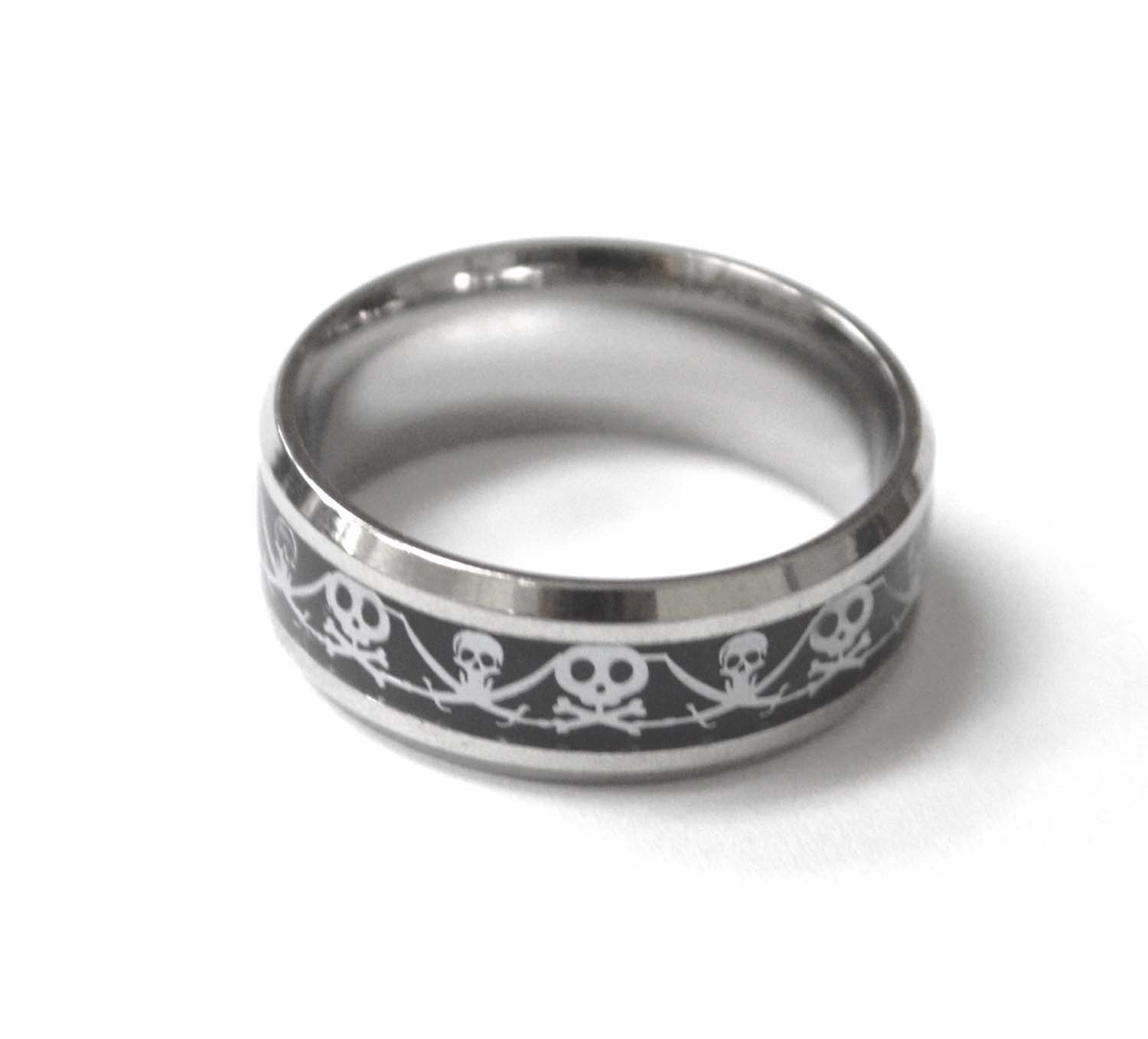 2 Tone Black Cross Bone Skull All Around Ring 81-1494