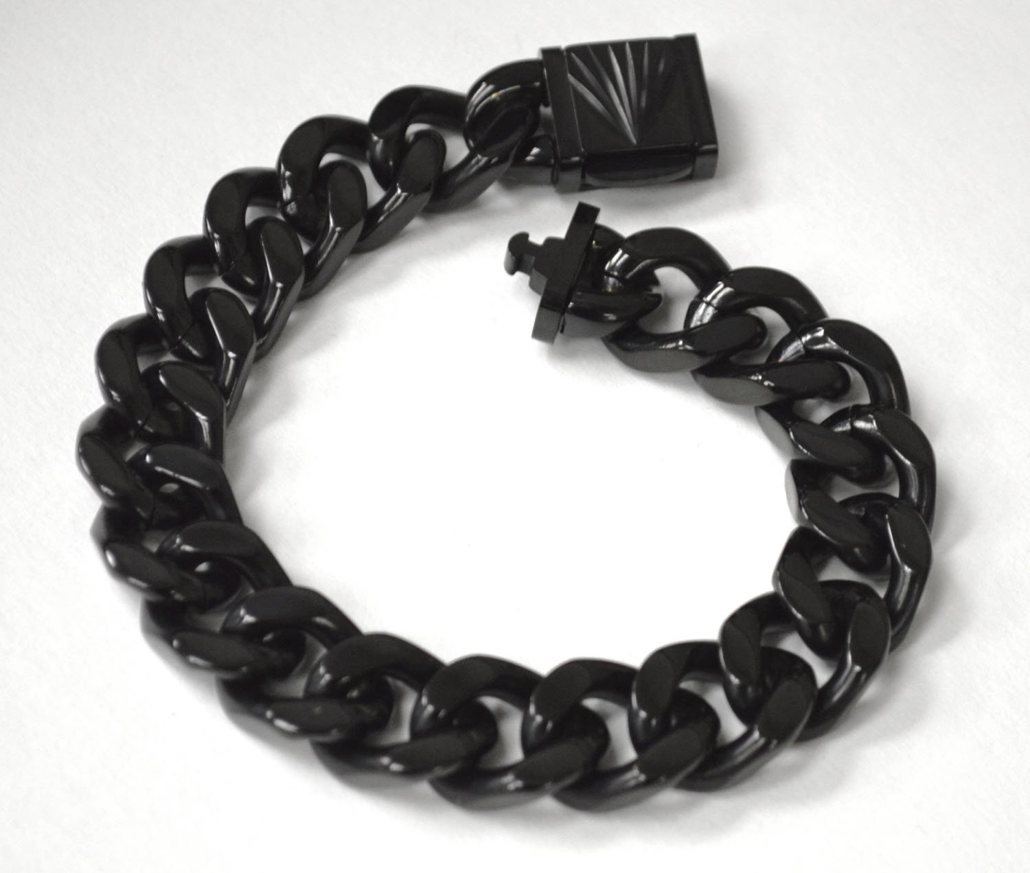 14mm Cuban Black Plated with Fancy Lock 84-1867B-14-1