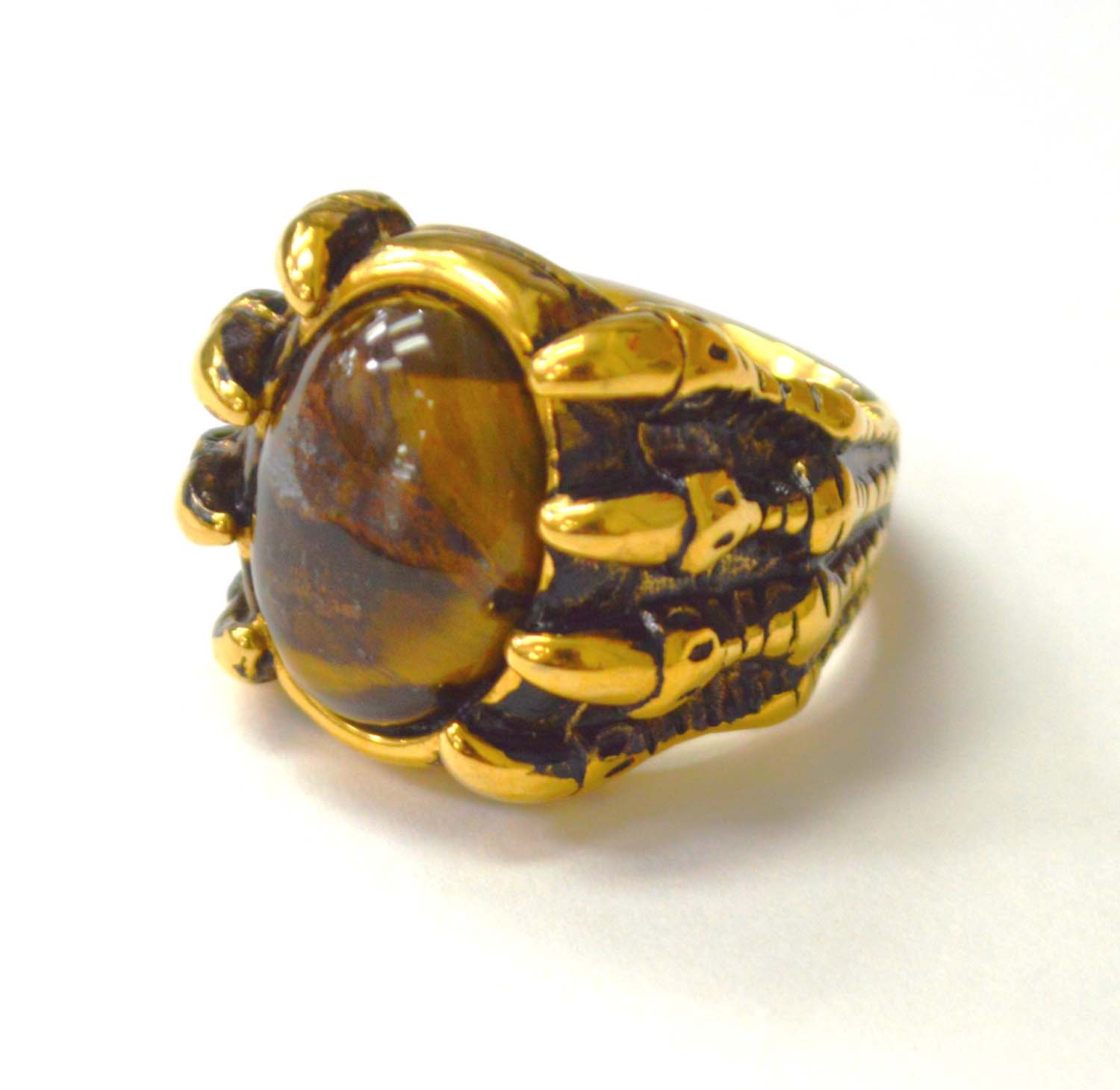Claw with Tiger Eye Stone Gold Plated Ring 81-1401G-TE