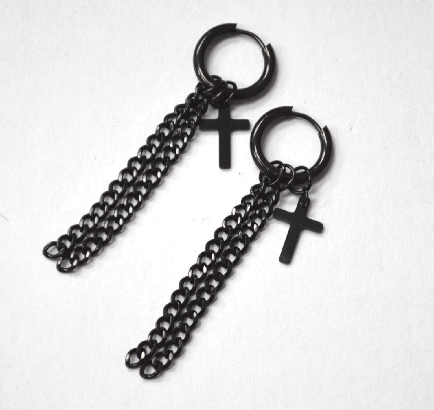 Cross Black Plated Hoops Earrings 83-883B