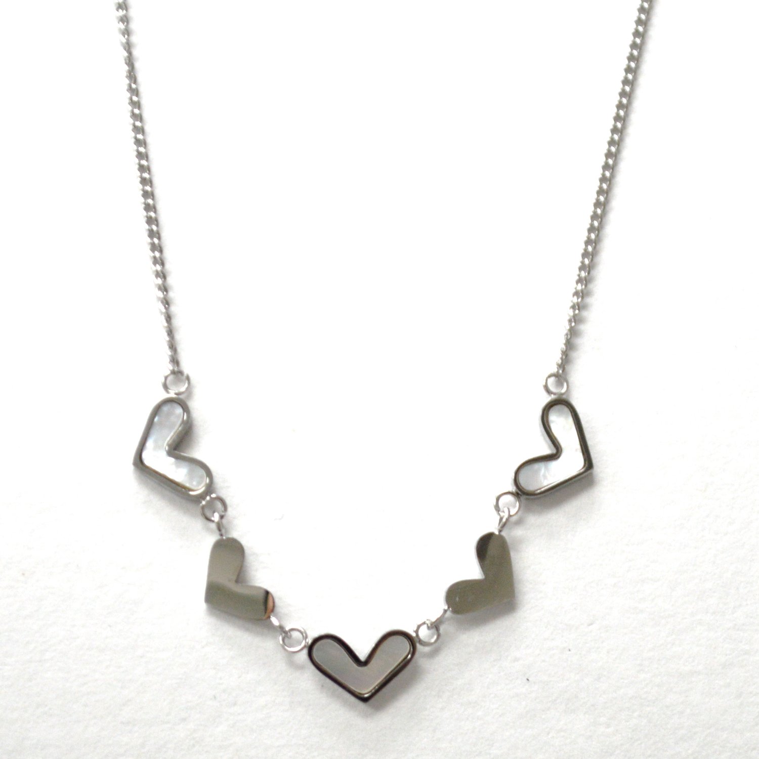 5 Heart MOP Stainless Steel Necklace 85-312-MOP