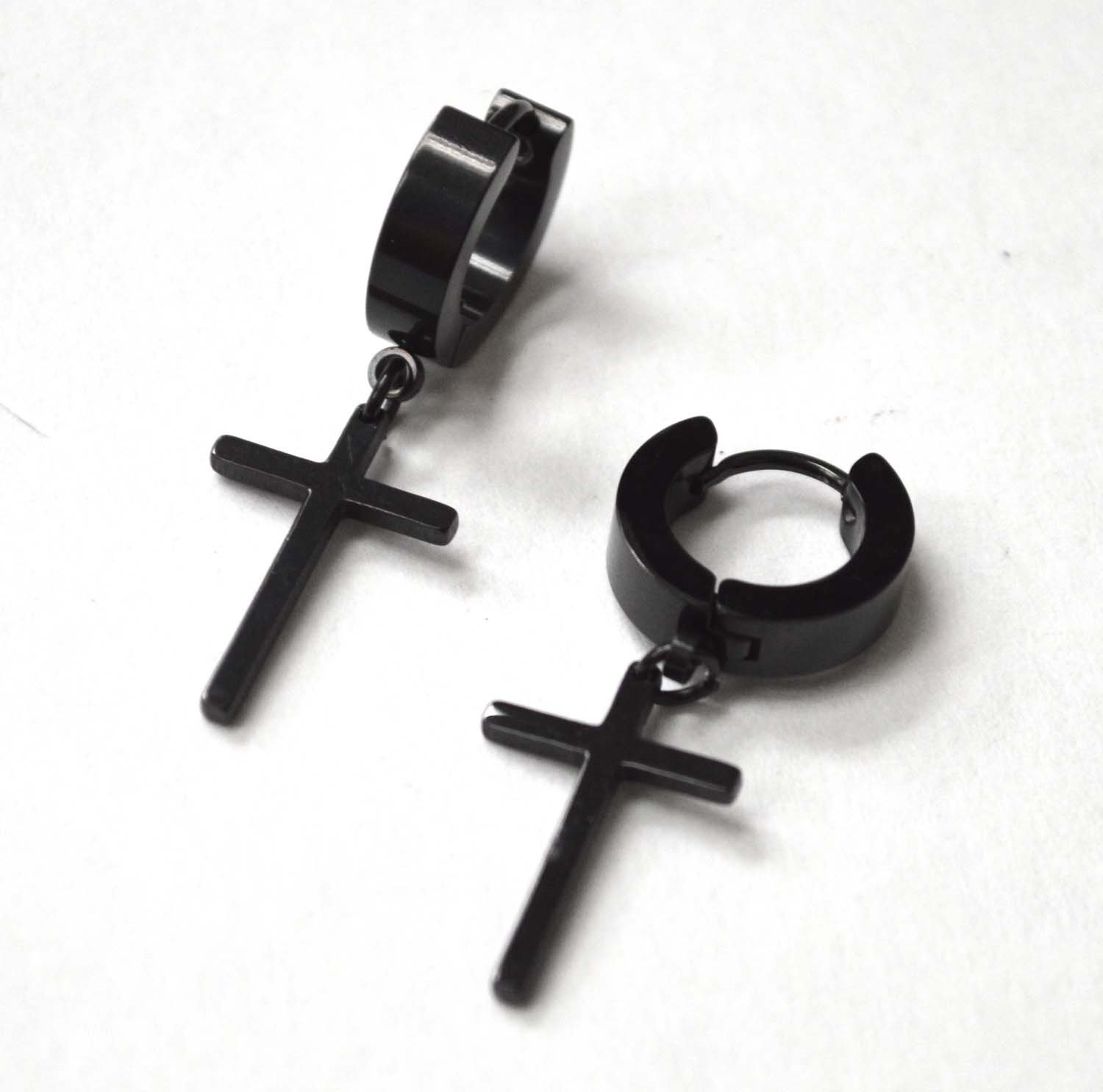 Dangling Cross Huggies Black Plated 83-626B-7