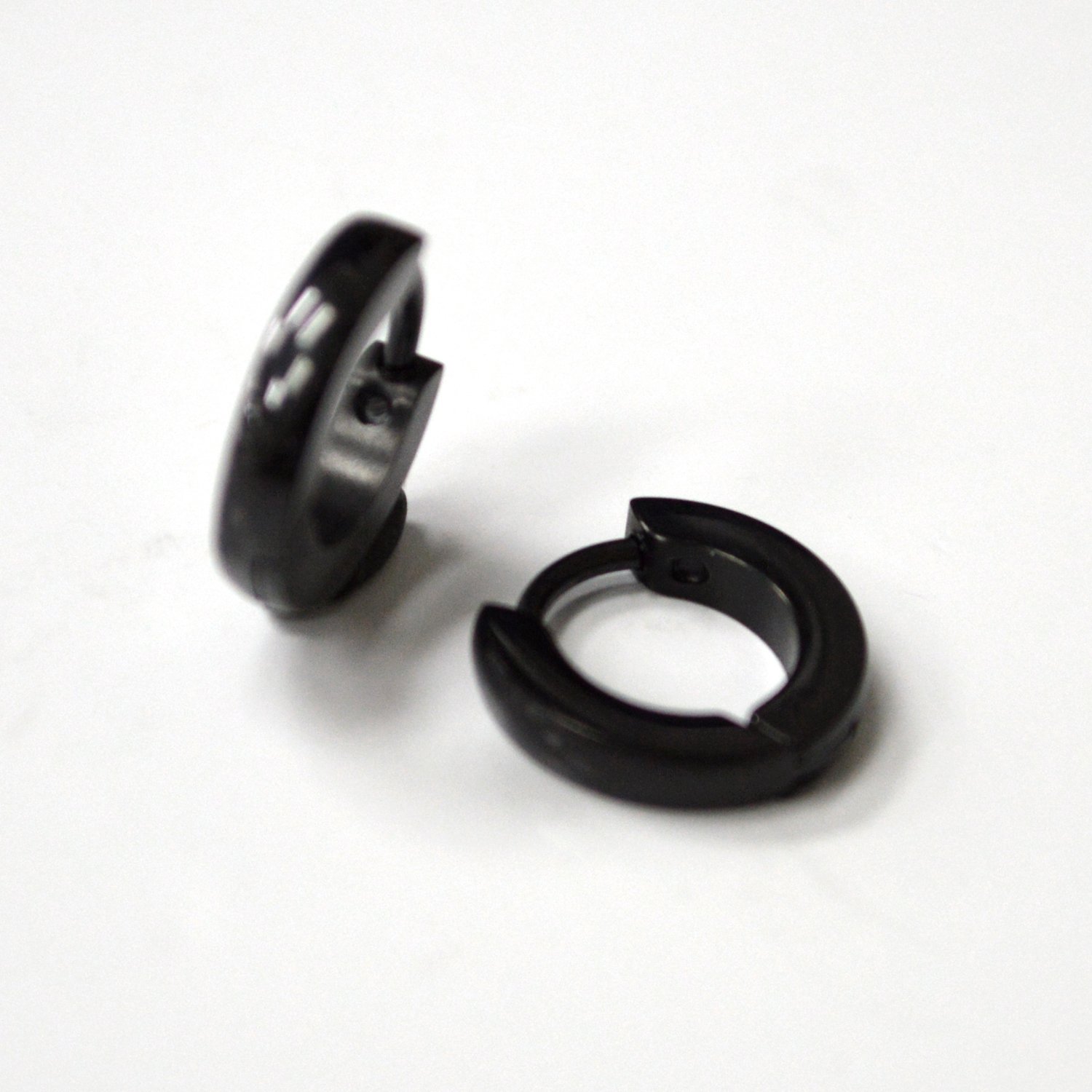 Rounded Top Black Plated Huggies Earrings 83-629B