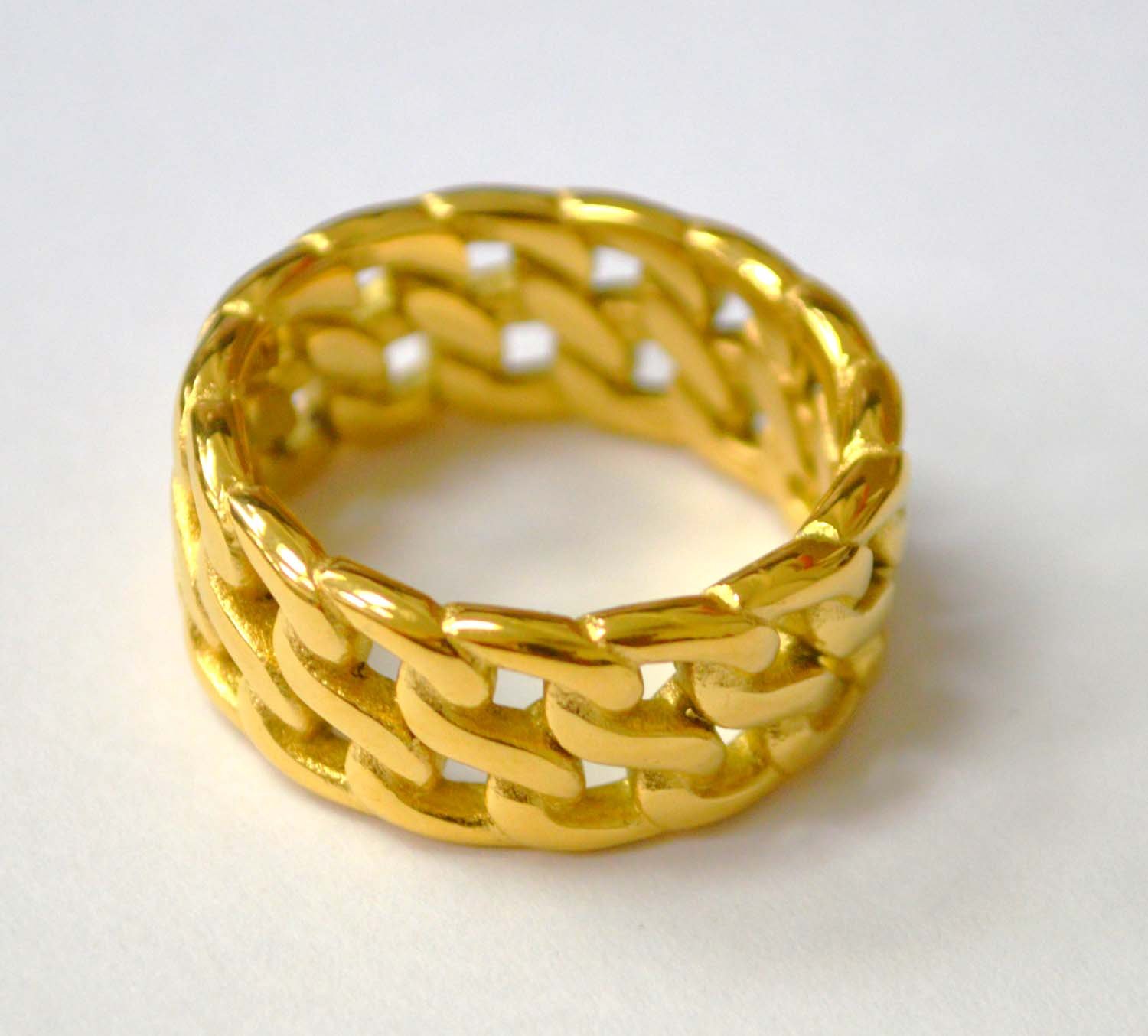 Double Curb Link Gold Plated Ring 81-1509G