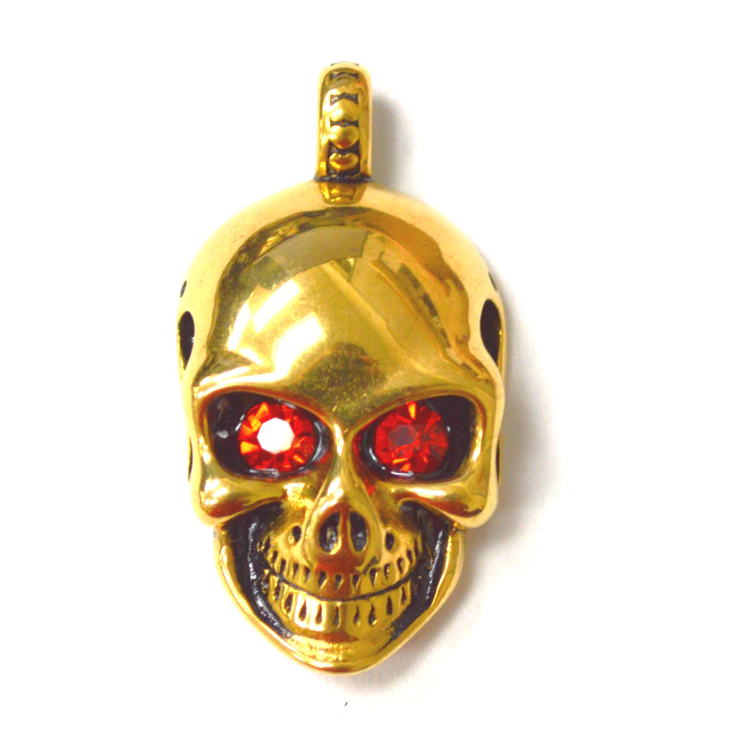 Skull Head with Red Eye Gold Plated Pendant 86-1397G-S
