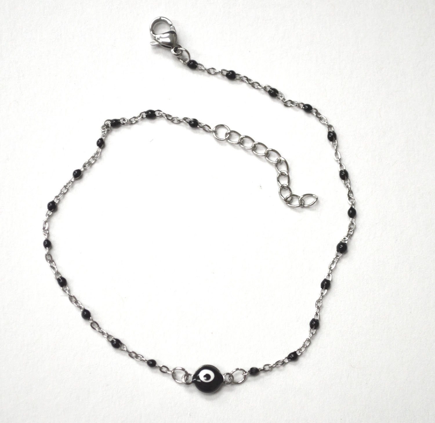 Eyeball Bead Stainless Steel Anklet 82-223S Black (5/pkg)