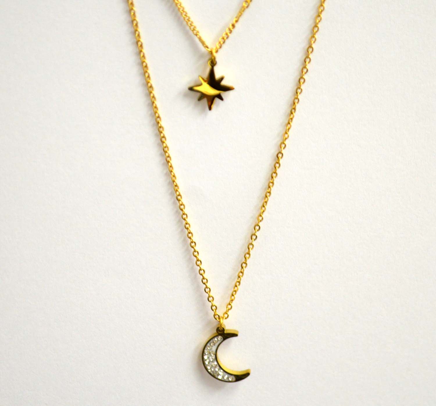 2 Layer Half Moon Gold IP Plated Necklace 85-264G