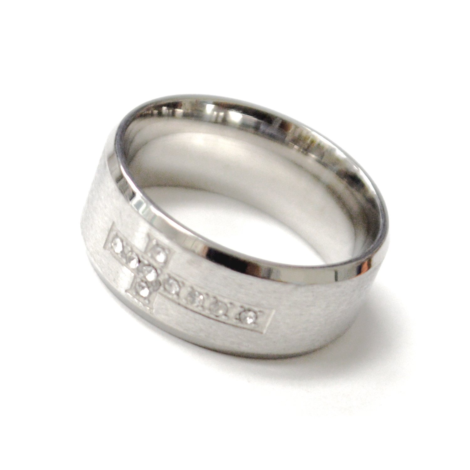 Cross with Stones in Matte Finish Band 81-1825S