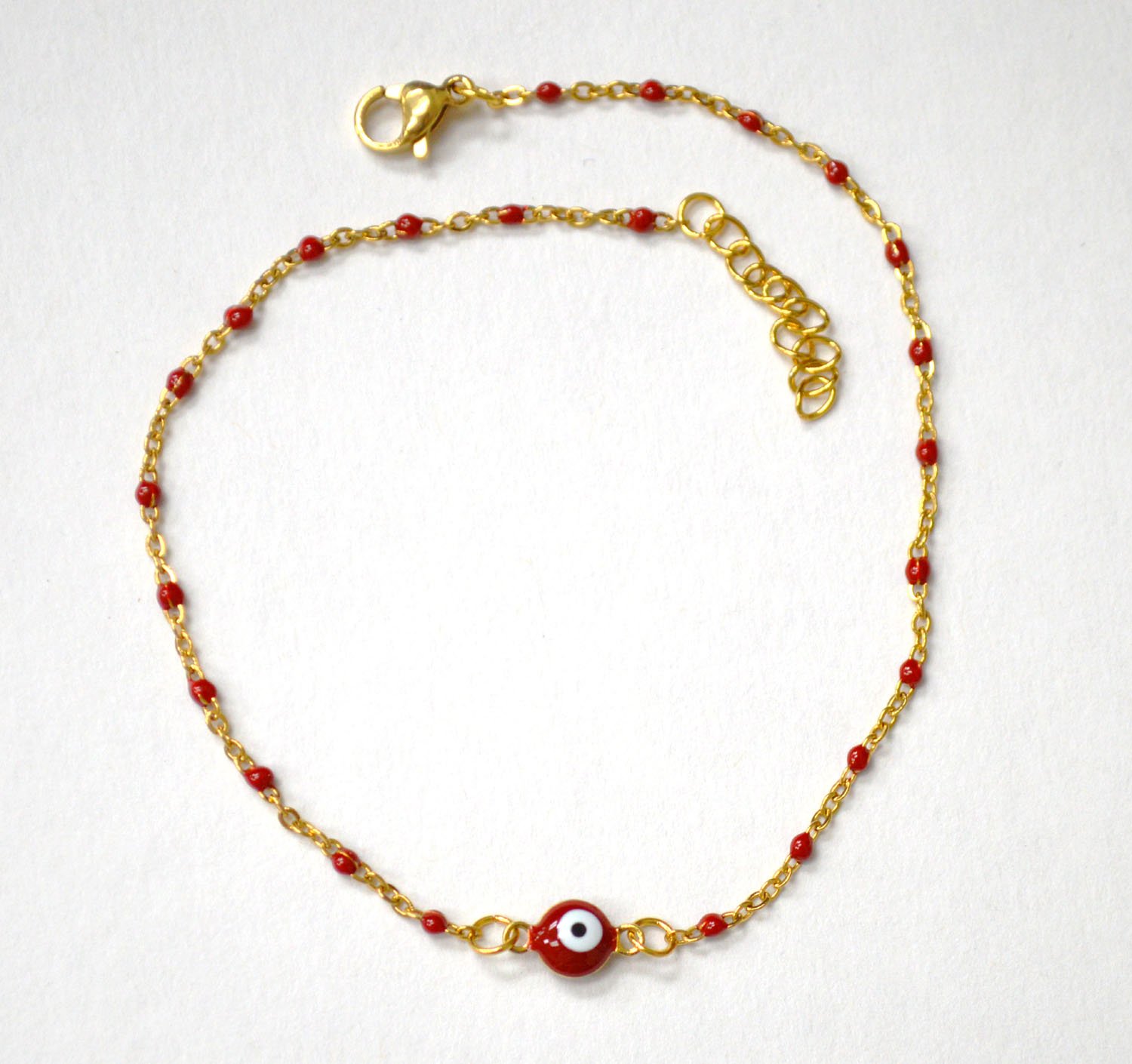 Beaded Eye Gold IP Plated Anklet 82-223G Maroon (5/pkg)