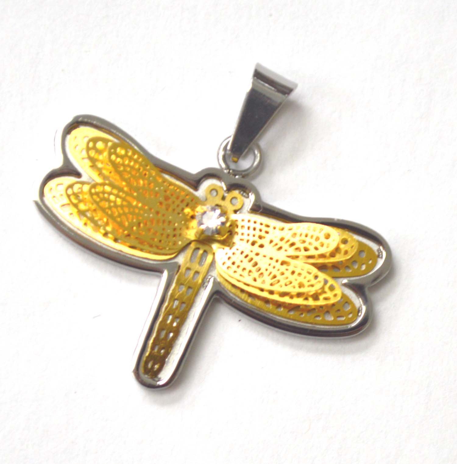 Dragonfly 2 Tone Gold Plated Steel Pendant 86-930G