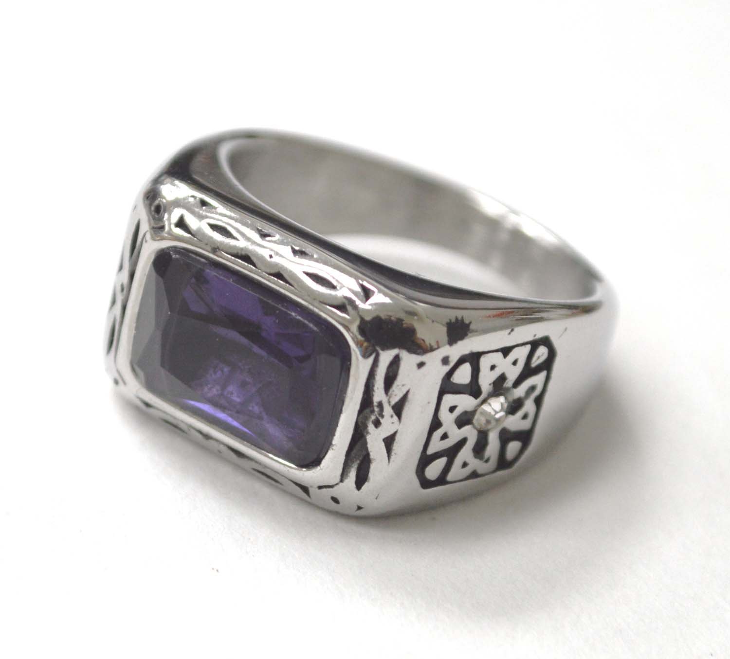 Purple Stone Stainless Steel Ring 81-1579-Purple