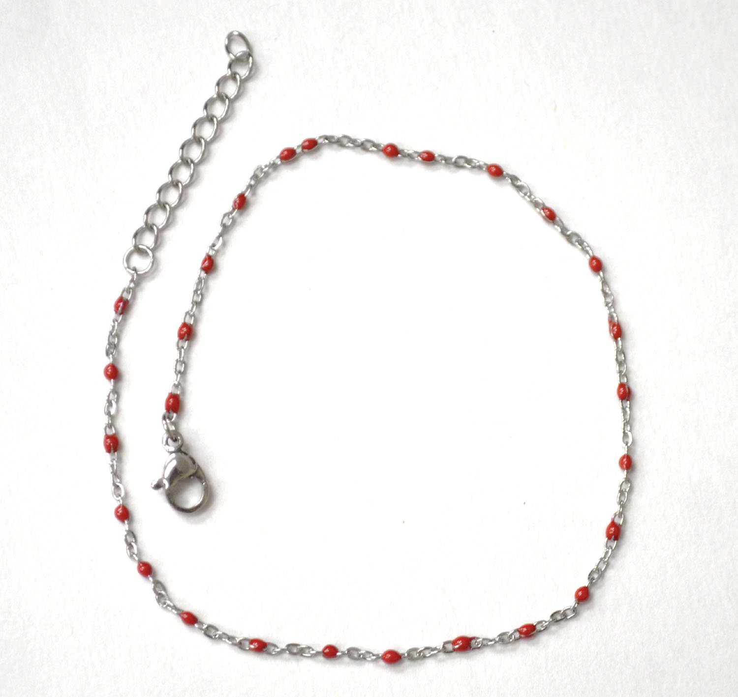 Beaded Stainless Steel Anklet 82-256S Red (5/Pkg)