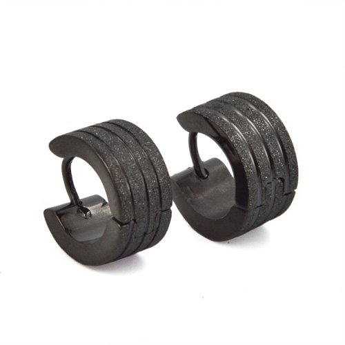 Glitter Black Plated Huggies Earring 83-556B