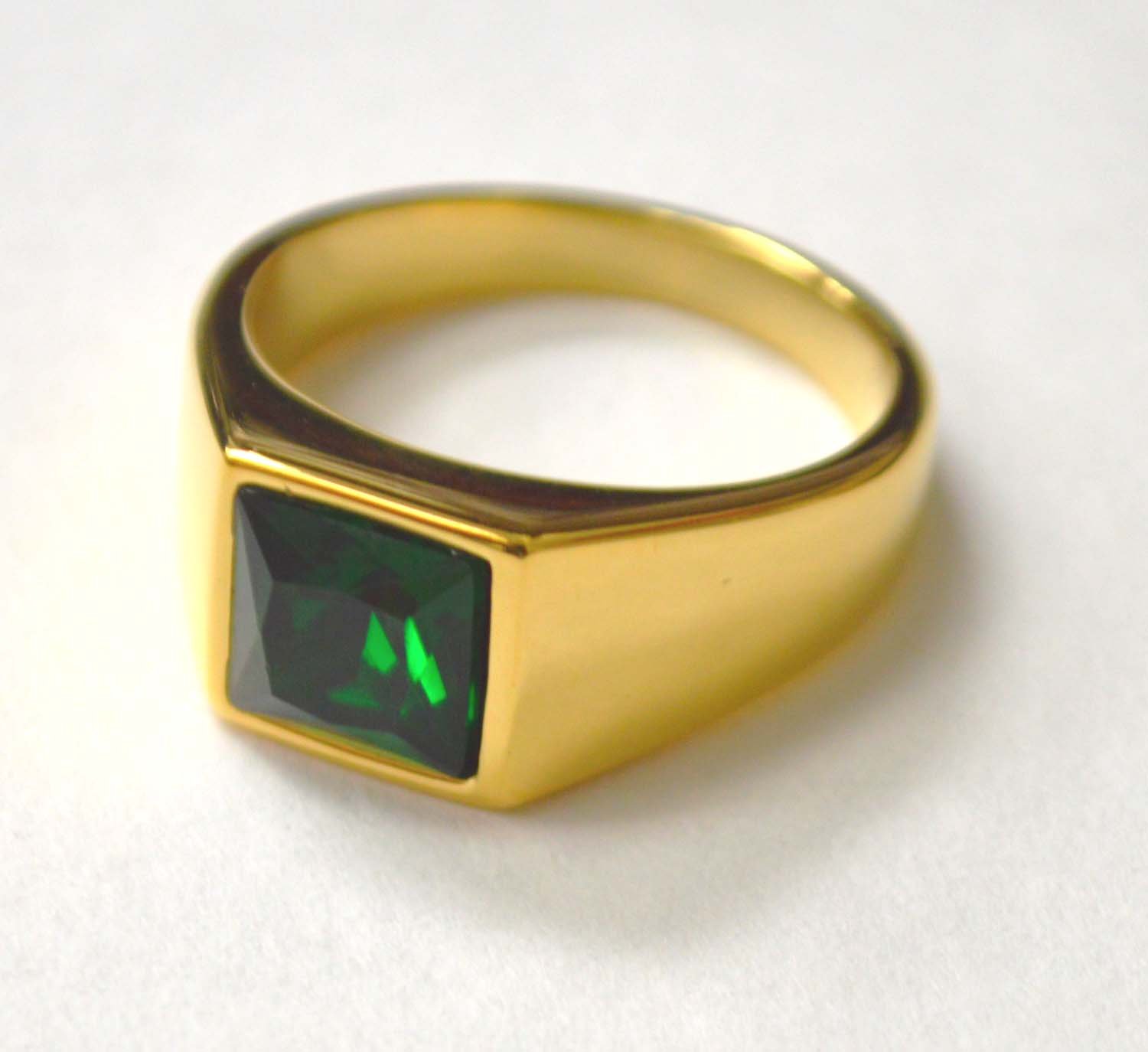 Green CZ Stone Gold IP Plated Ring 81-1522G-Green