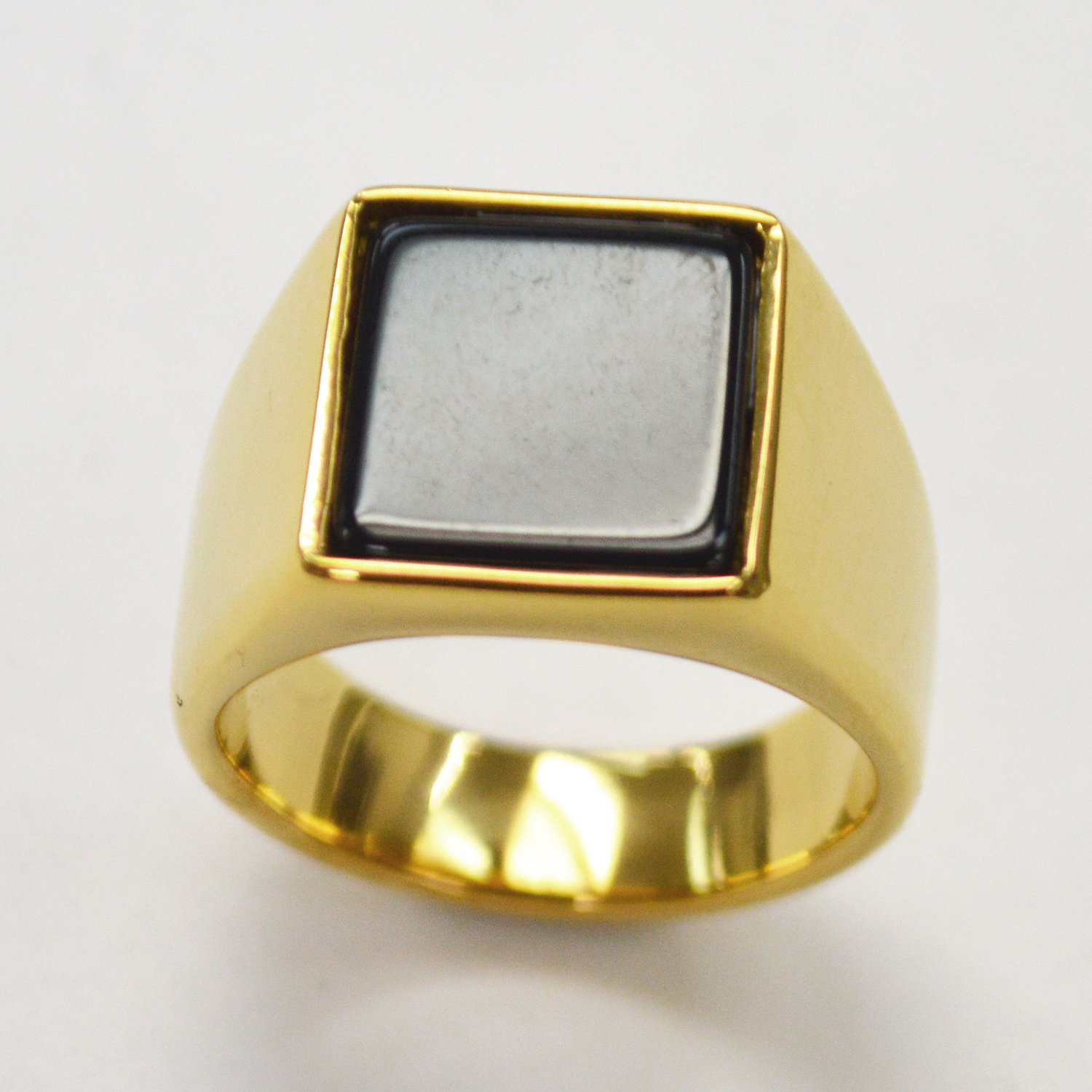 Black Stone Gold IP Plated Ring 81-1414G