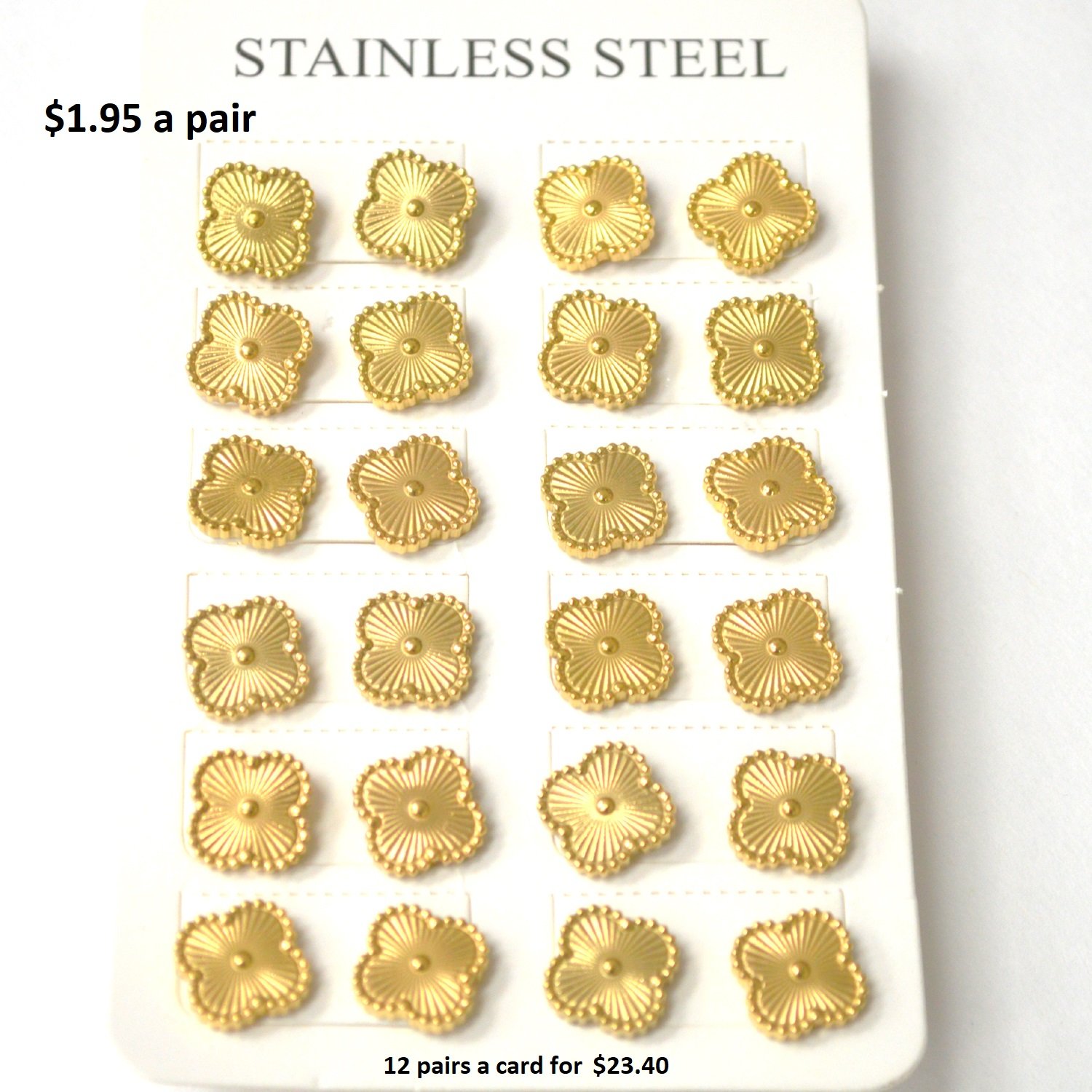 Flower Gold IP Plated Earrings 83-945G-1 (12 Pairs)