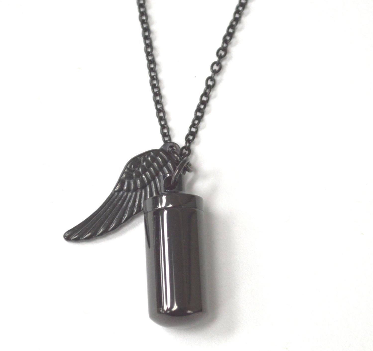 Canister Wing Black Plated Necklace 86-2880B