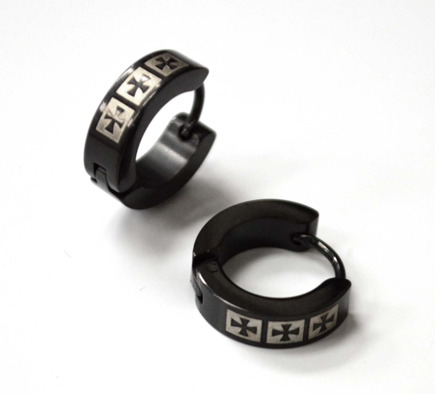 Cross Black Plated Huggies Earring 83-463B
