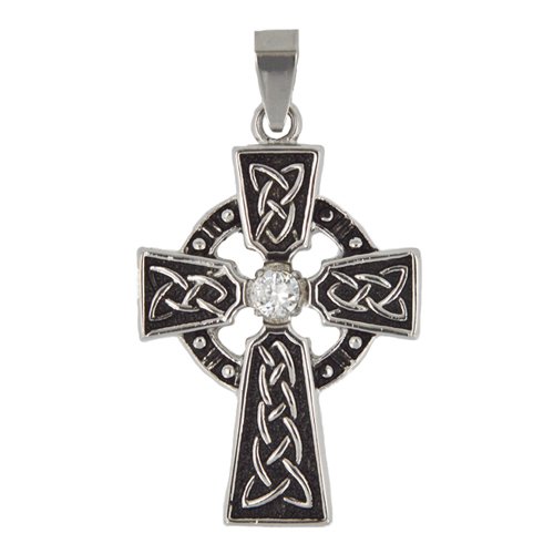 CZ Celtic Cross Pendant Stainless Steel 86-2438