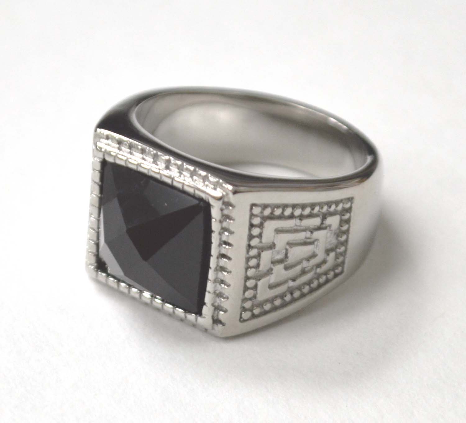 Black Stone Stainless Steel Ring 81-1576-Black
