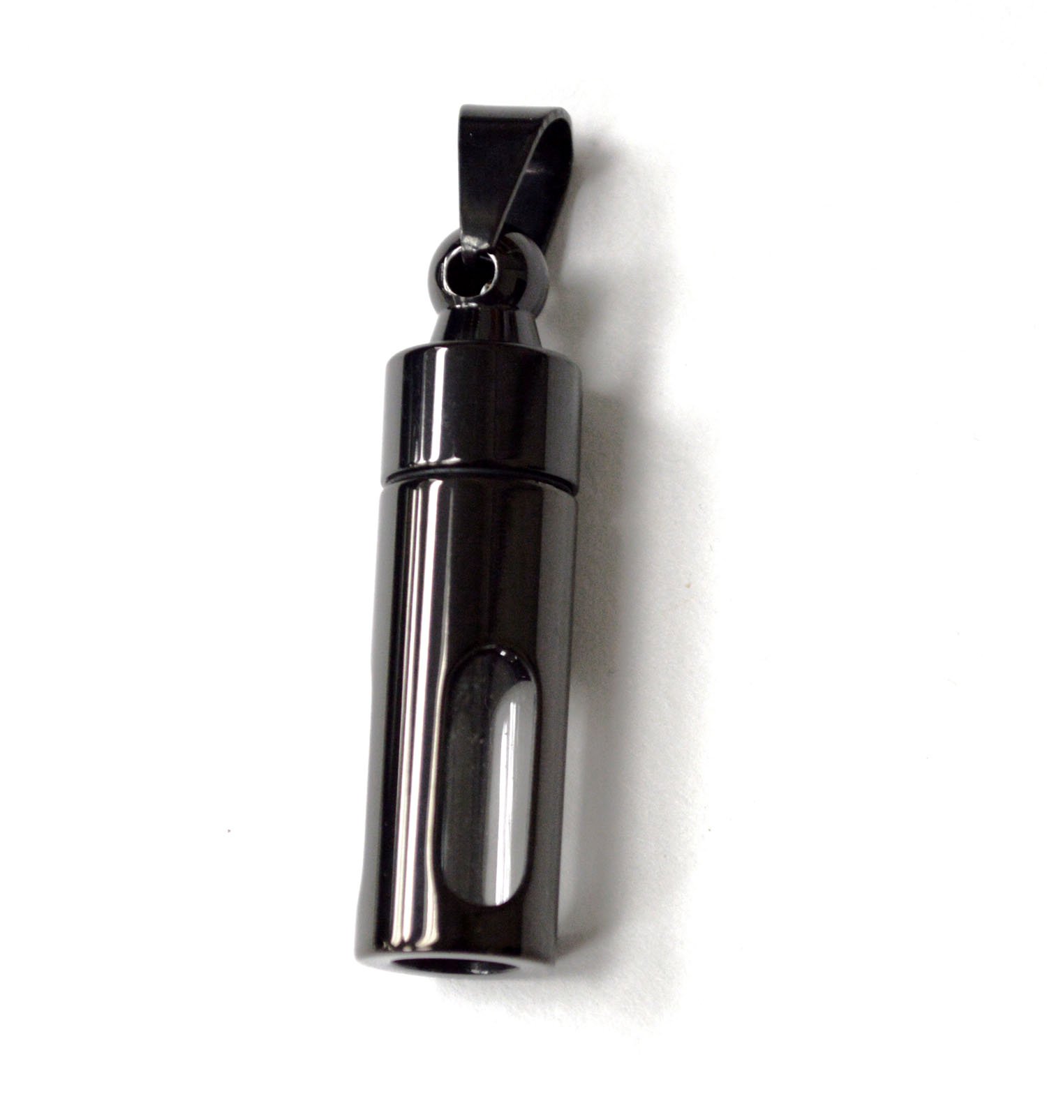 Openable Screw Type See Through Glass Cylinder Black Plated 86-1687B