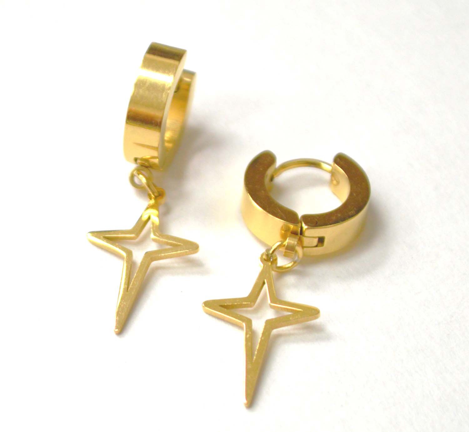 Dangling Cross Gold Plated Huggies Earring 83-897G