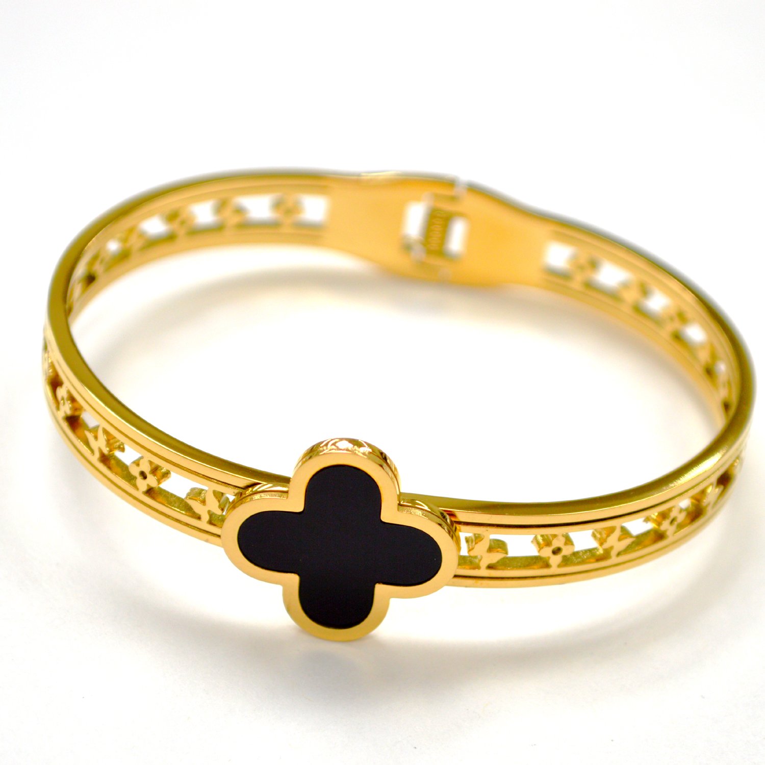 Designer Inspired Gold Plated Bangle 84-1934G-Black