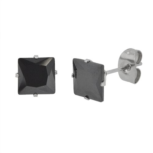 6mm Square Black CZ Stud Earring