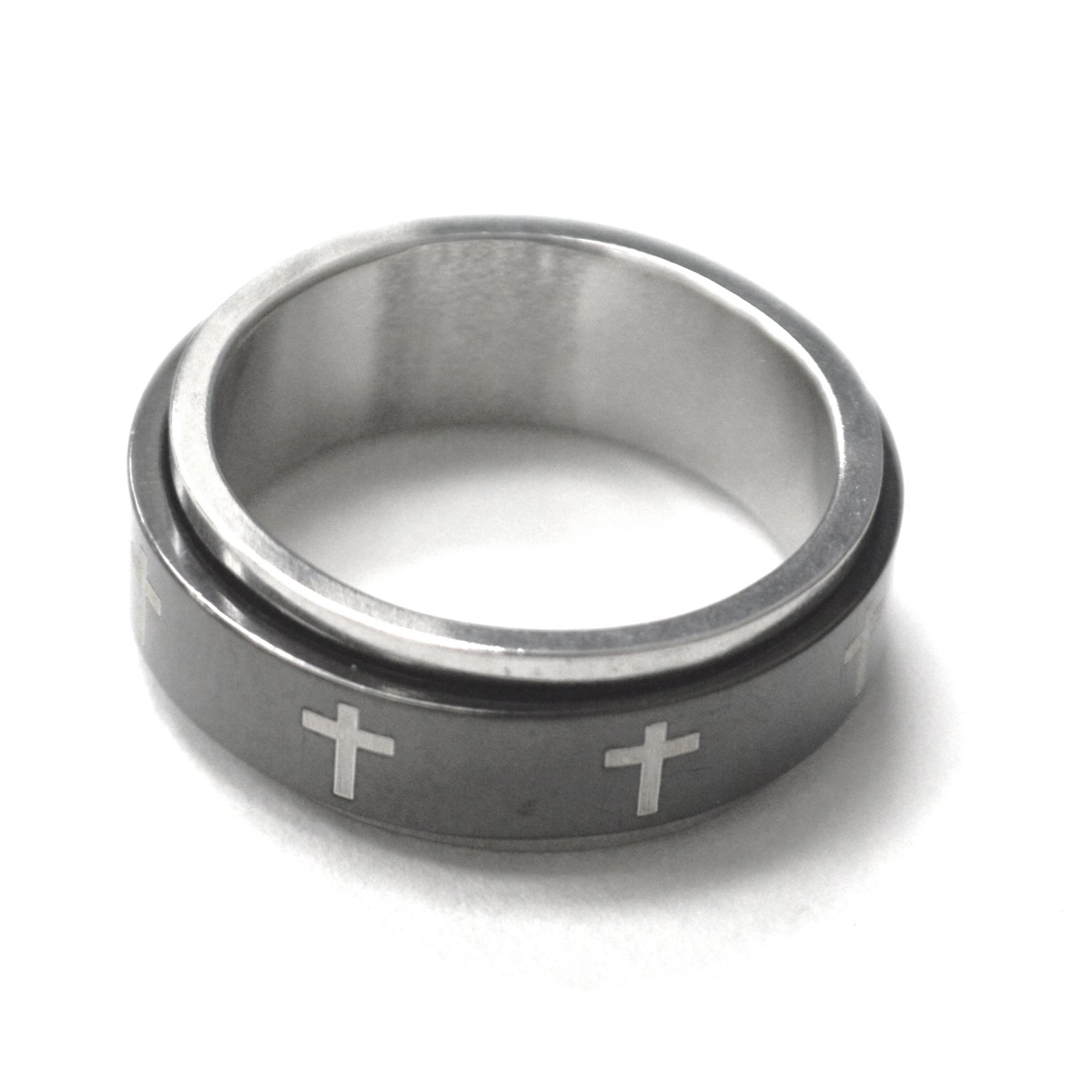 Cross Spinner2 Tone Black Plated Ring 81-1707