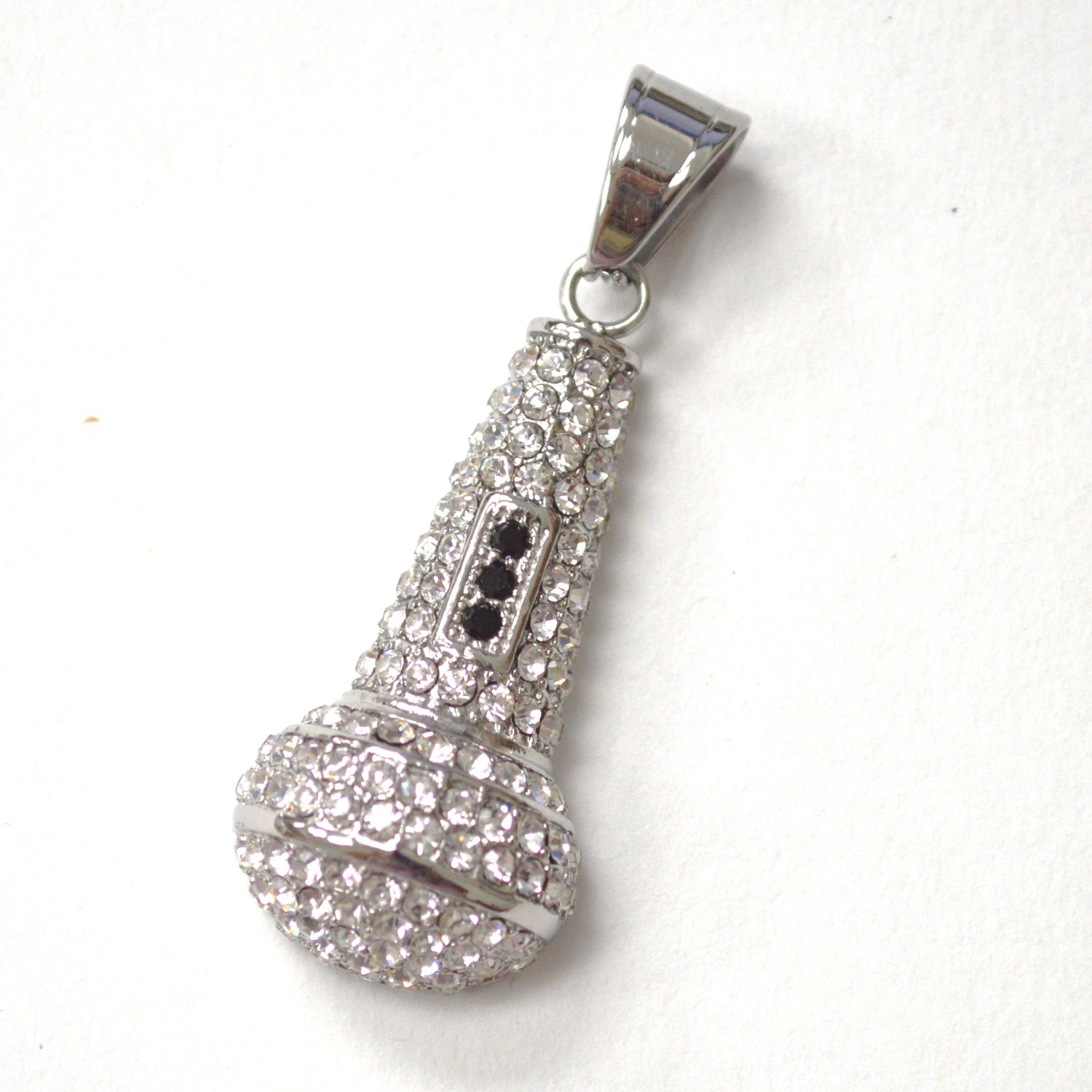 Microphone with Stones Stainless Steel Pendant 86-2614S