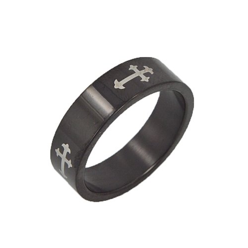 Black Plated Cross Ring (6mm) 81-789-6