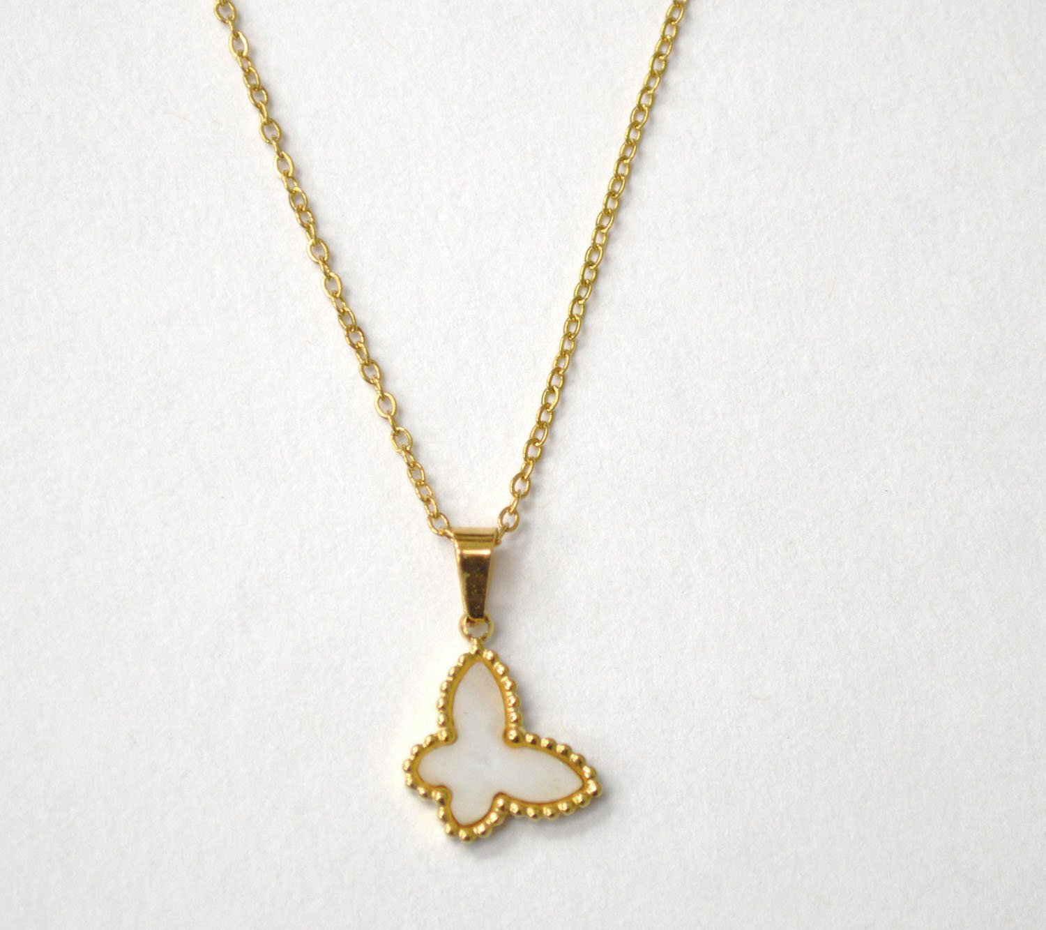 Butterfly Gold IP Plated Necklace 851-281G-MOP