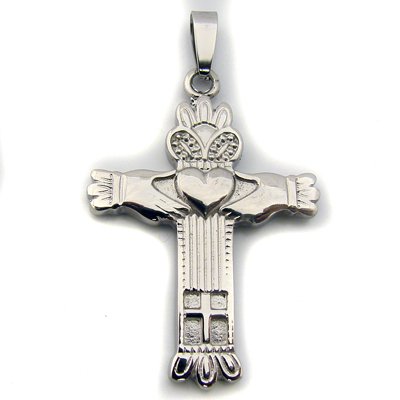 Claddagh Cross Pendant Stainless Steel (30x43mm)