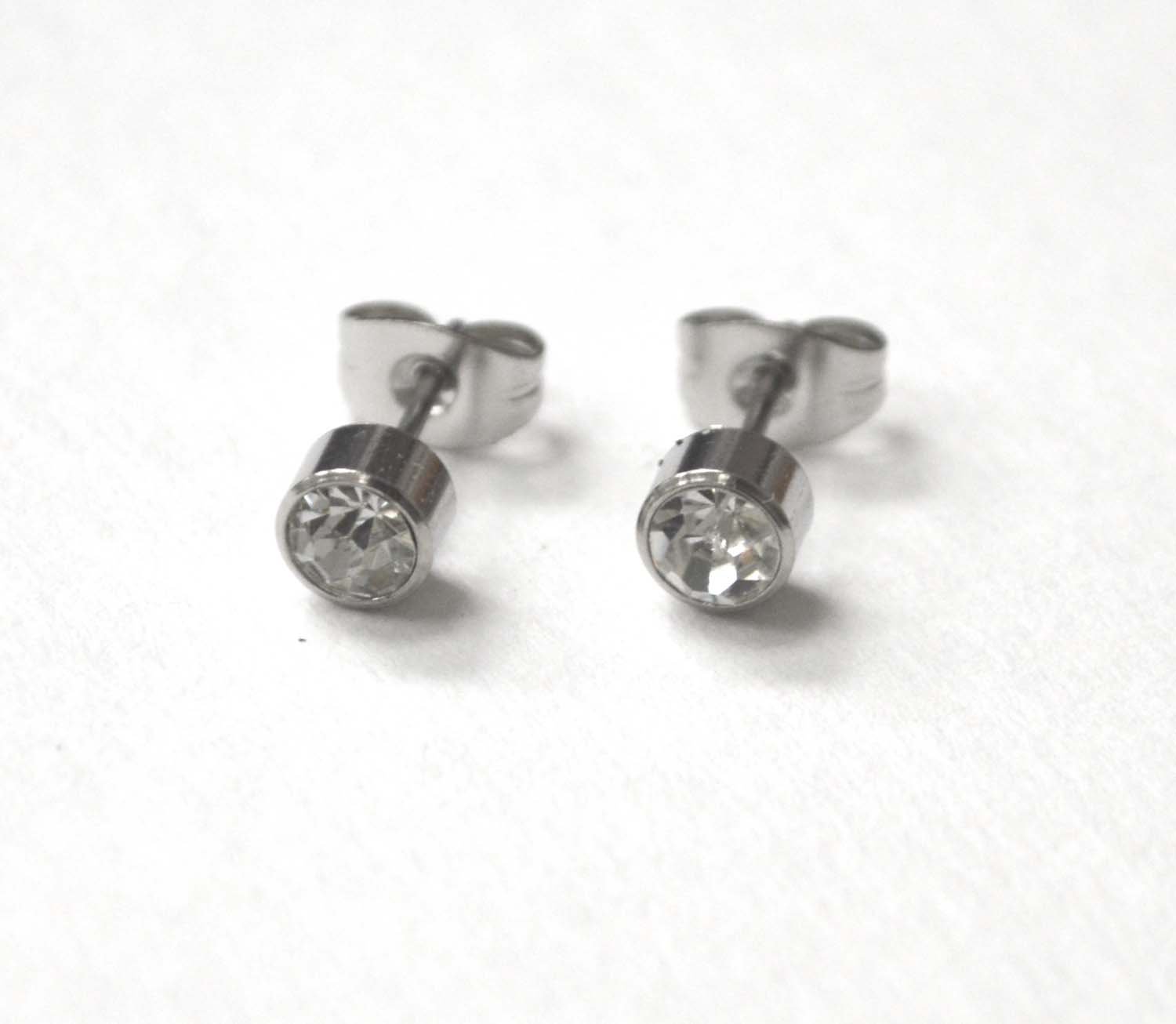 5mm CZ Bezel Stainless Steel Earrings 83-357-5