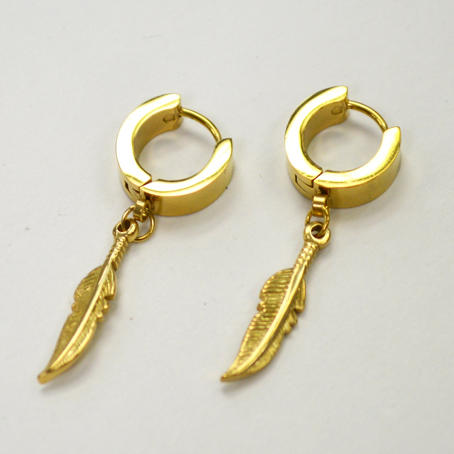 Huggies with Feather Gold IP Plated 83-767G