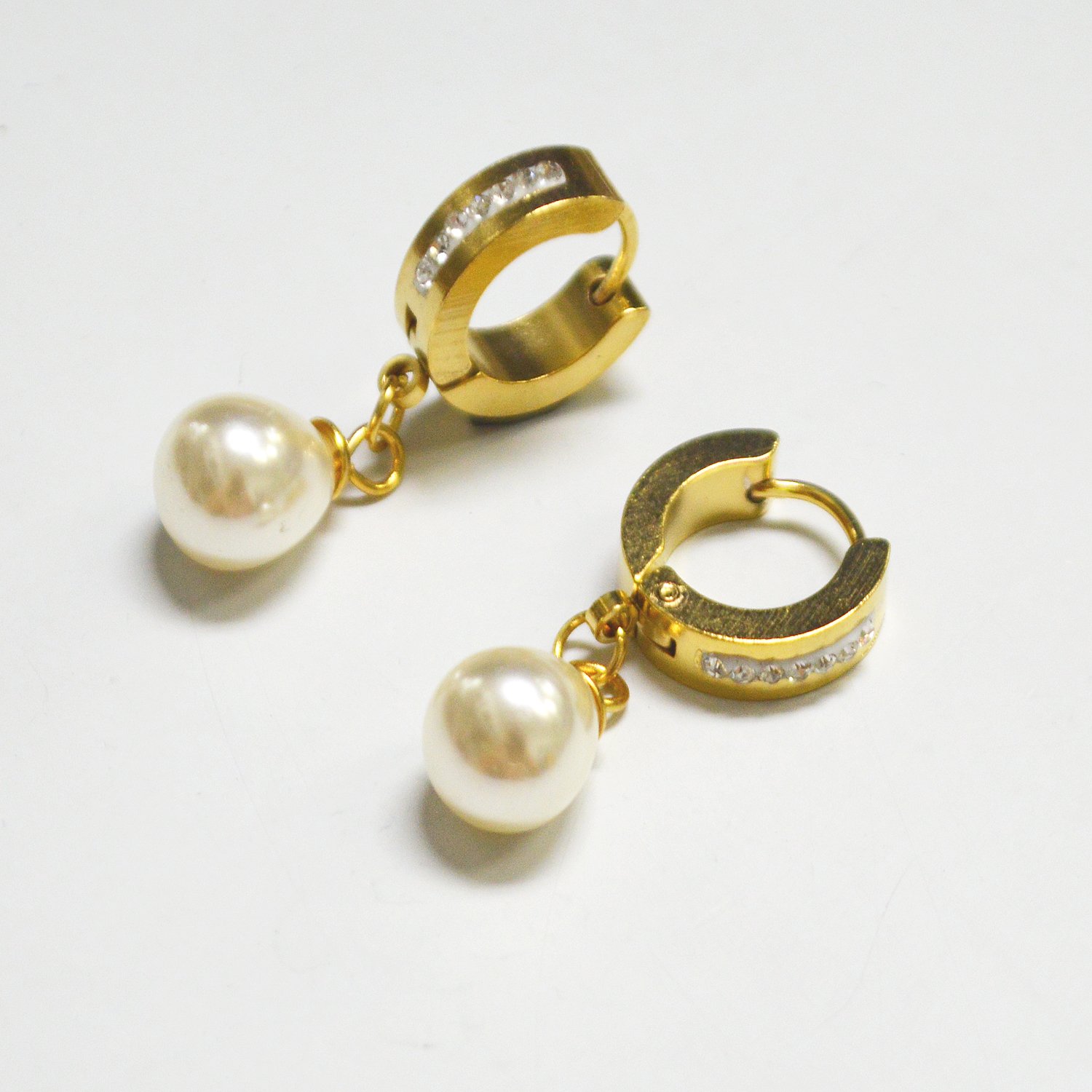 Dangling Pearl Gold Plated Huggies 83-781G