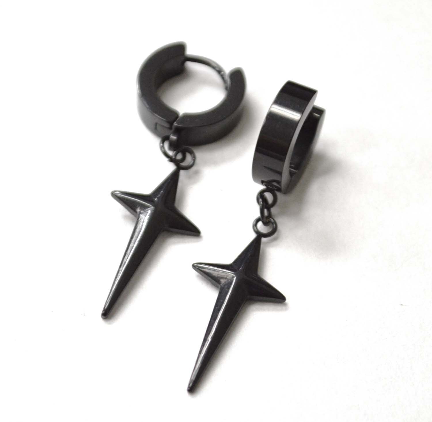 Cross Dangling Black Plated Huggies Earring 83-825B