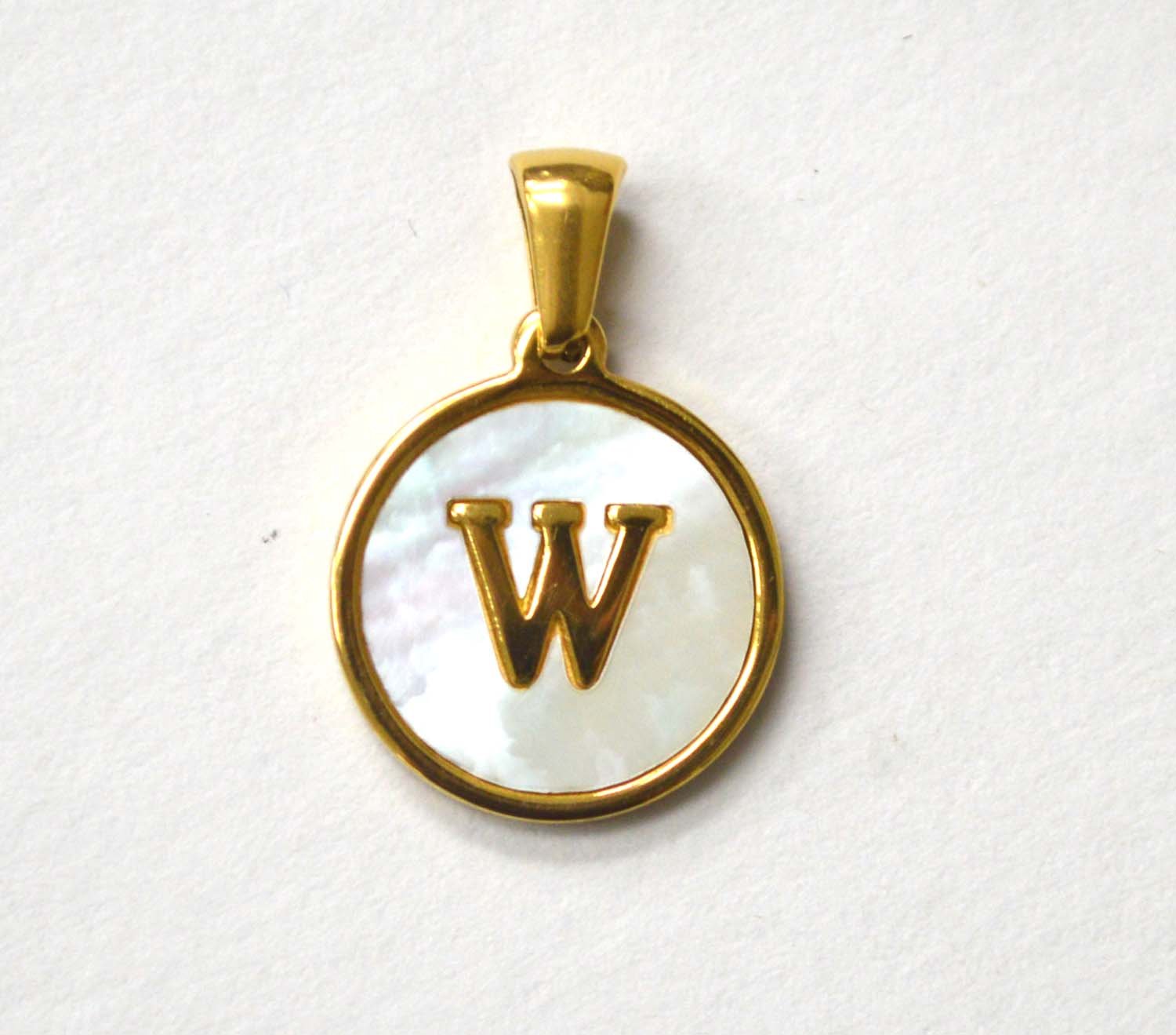 W Initial Gold IP Plated in Mother of Pearl Pendant 86-2479-W
