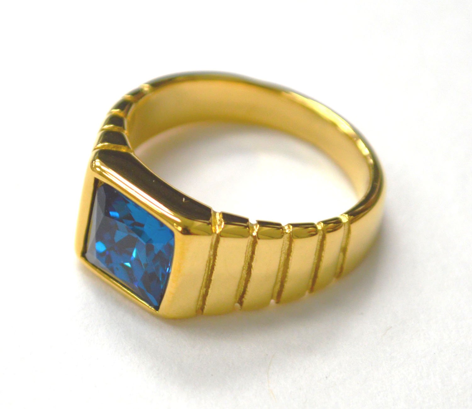Blue CZ Stone Gold IP Plated Ring 81-1608G-Blue