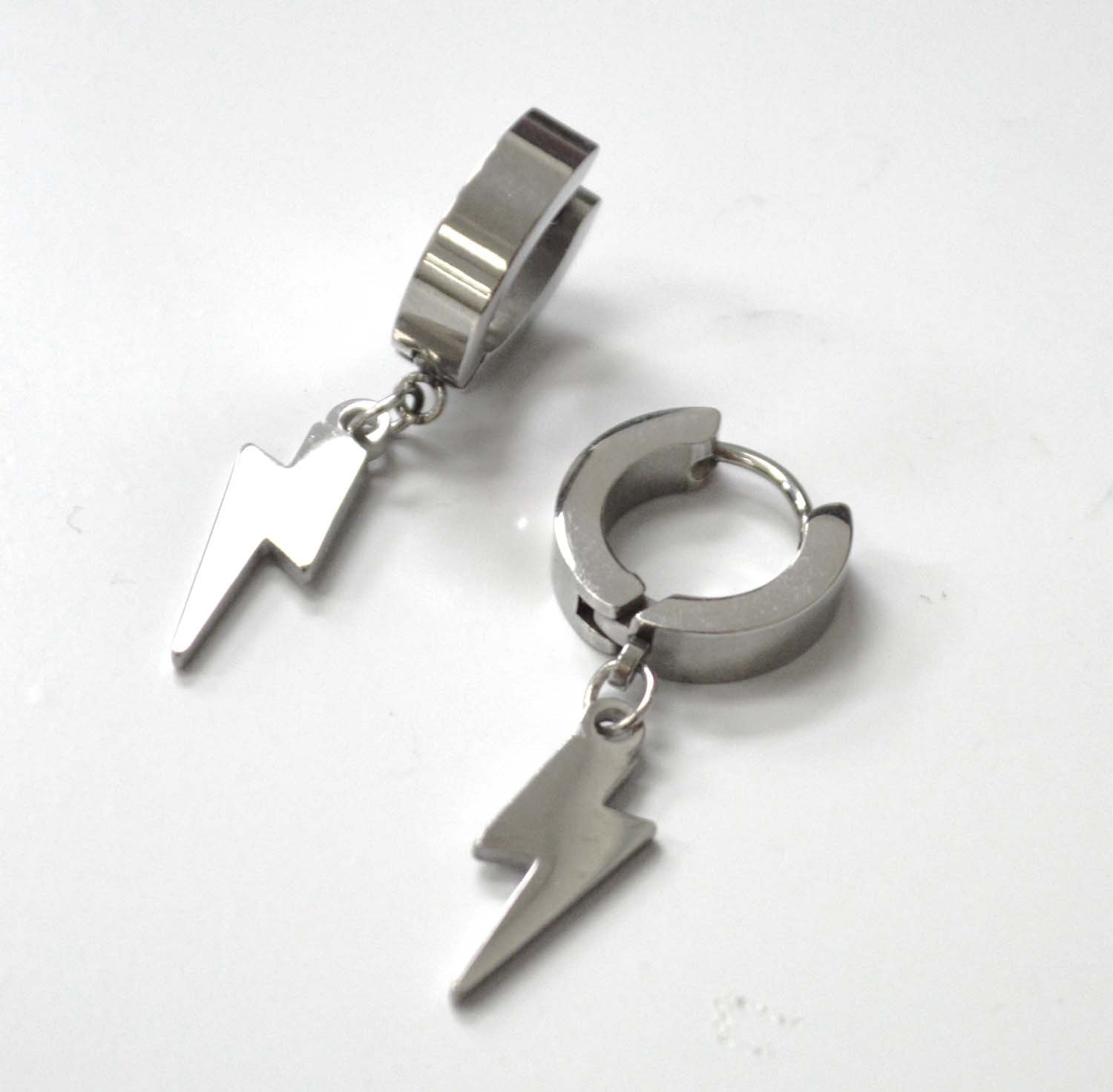 Lightning Bolt Stainless Steel Huggies Earring 83-793S-4