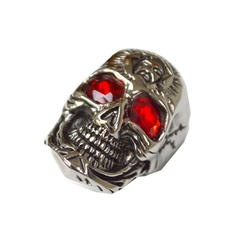 Skull with Red Eye Stainless Steel Ring 81-577-Stn