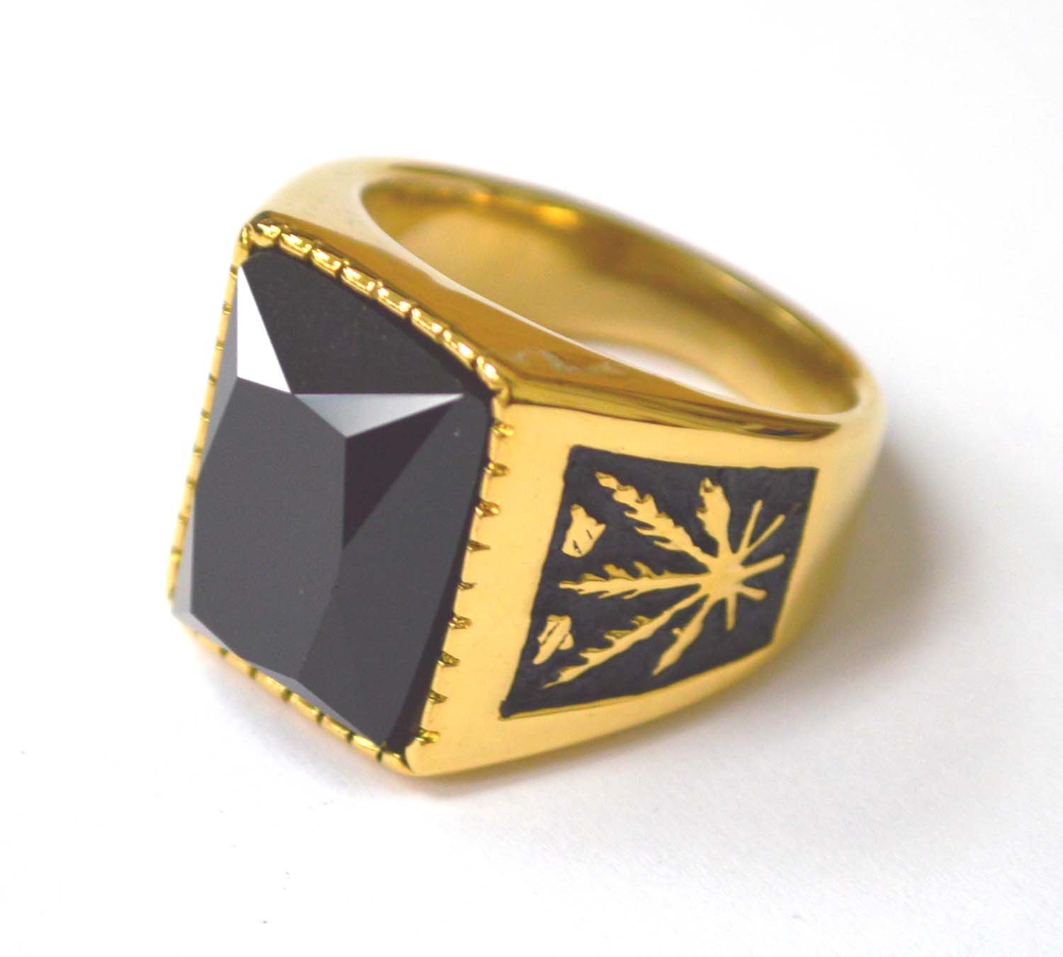 Black CZ Stone Gold IP Plated Ring 81-1516G-Black